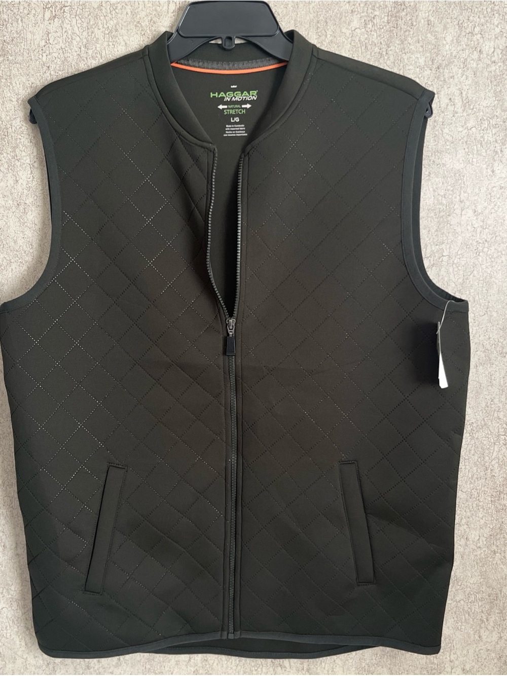 Haggar In Motion Quilted Golf Vest Green Full Zip Natural Stretch NWT Mens L
